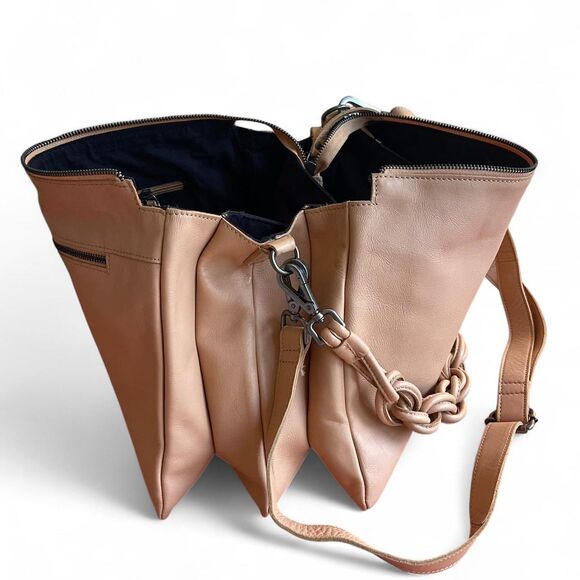 NWOT Harbour 2nd Leather Triple Compartment Satchel Crossbody Bag in Caramel - Picture 3 of 6